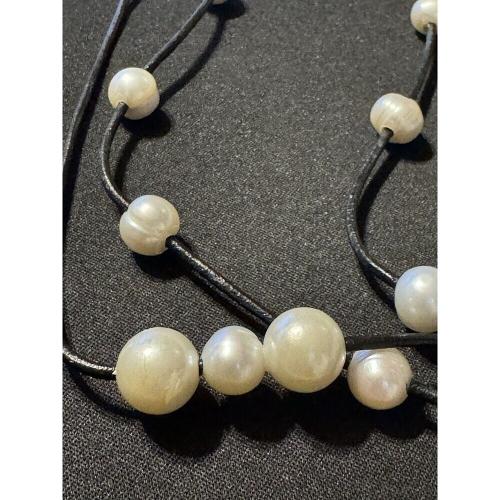 Real Potato Pearl Necklace on Cord Silver Findings Vintage Tube Clasp 16in